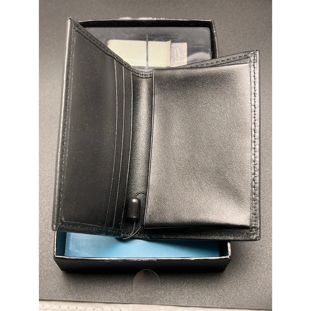 Original Penguin Mens Black Leather Card Case and Silver Money Clip Gift Set